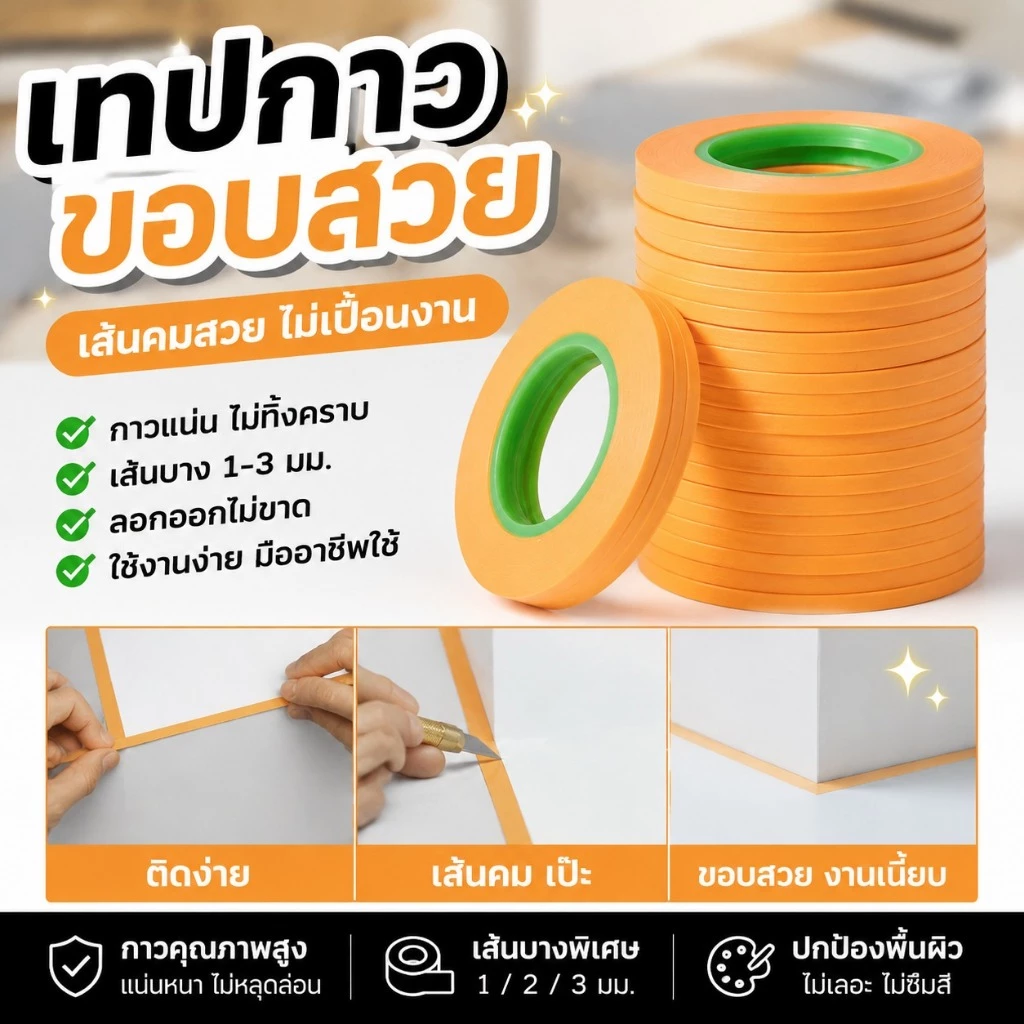 Z&P รุ่น ing สีเคลือบเทปพิเศษ Fine DIY กระดาษกาวพิเศษกว้าง 1 มม./2 มม./3 มม. 18 ม. รุ่นครอบคลุมเทป COD