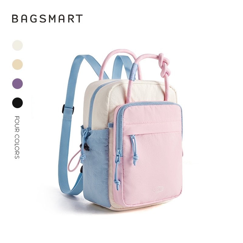 BAGSMART กระเป๋าเป้ผู้หญิงใบเล็ก น้ำหนักเบา Backpack ใส่แท็บเล็ต 11 นิ้ว มีหลายช่อง กันละอองน้ำ ดีไซน์สีตัดโทนพาสเทล