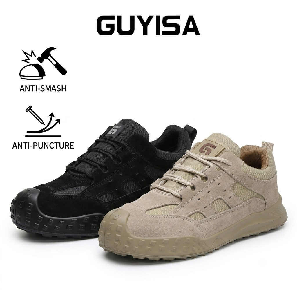 GUYISA รองเท้าเซฟตี้รองเท้าทํางานหัวเหล็กทนกรดและด่างฤดูร้อน 6056 39-44