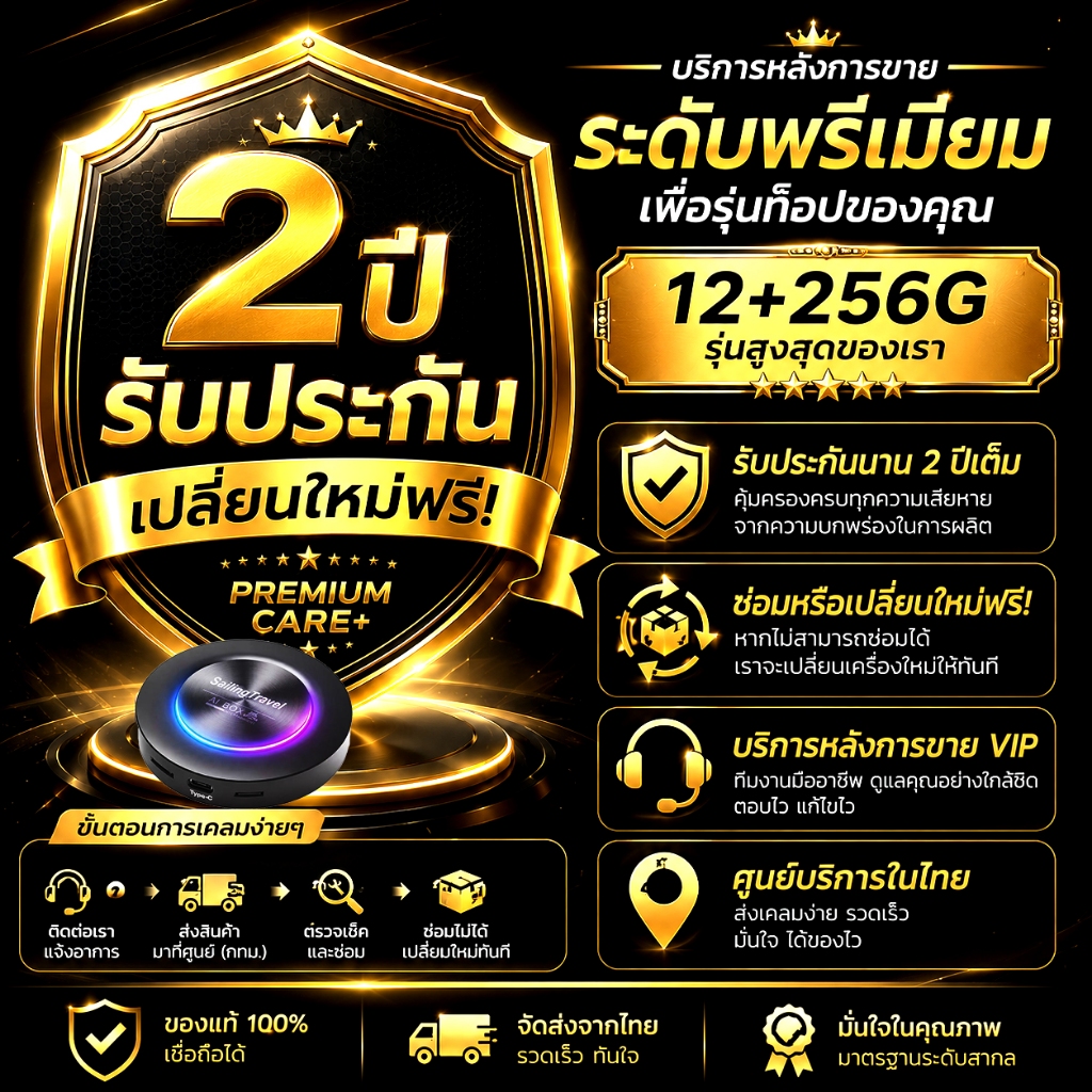 【 รับประกันฟรี 2 ปี】 บริการรับประกันเพิ่มเติม SailingTravel Ultra 12+256G Carplay AI BOX บริการรับประกันสุดพิเศษ