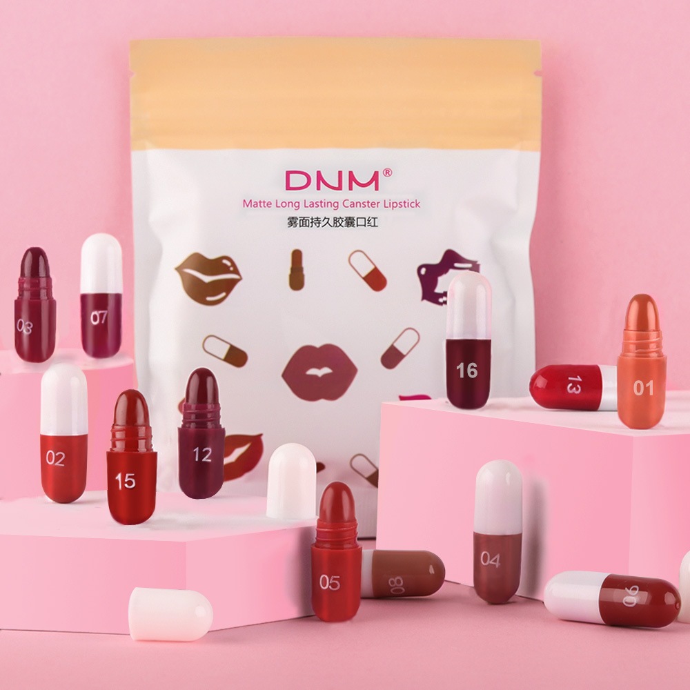 พร้อมสต็อก DNM 18 สีแคปซูลลิปสติกชุด Mini Matte Lip Tint ธรรมชาติยาวนานกันน้ํา Non-Sticky ถ้วยขนาดเล็ก Lip Balm ชุดแต่งหน้าสําหรับผู้หญิงทุกวันแต่งหน้าของขวัญ