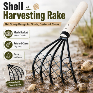 ⚡️Fast delivery⚡จัดส่งในพื้นที่ Clam Rake พร้อมสุทธิขุดอาหารทะเล Conch 5 Claw Clam Rake Home Weeding Farming เครื่องมือไม้ Handle PitchFake