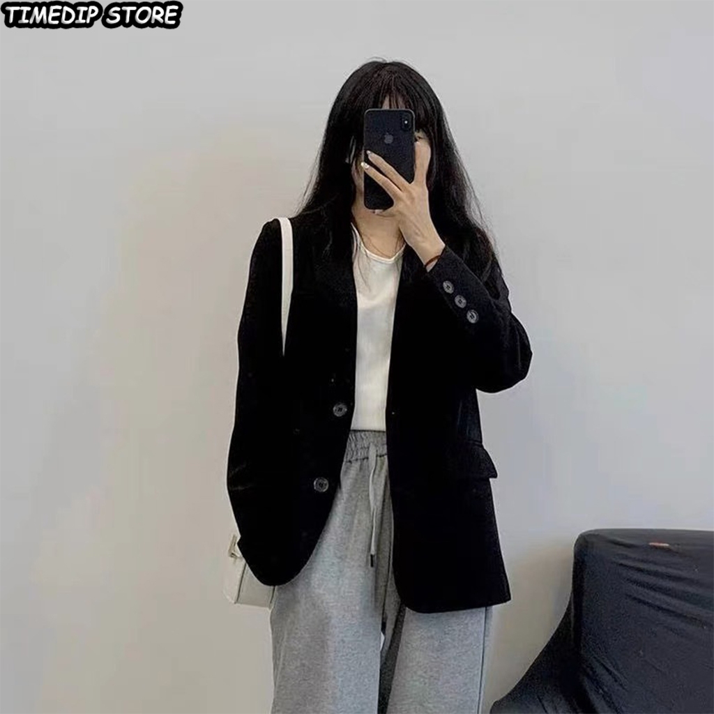 เสื้อสูทสตรี Business Suit สไตล์เกาหลี กระดุมคู่ สีทึบหรูหรา ซับเต็ม ผ้าคุณภาพสูง พร้อมสต็อก