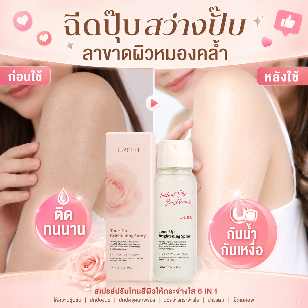 Urolu Body Spray โทนอัพสเปรย์ผิวกาย ไวรัลจากมาเลเซีย 90 มล. ผิวดูกระจ่างใสทันที กันน้ำ กันเหงื่อ โกลว์เป็นธรรมชาติ ติดทนนาน