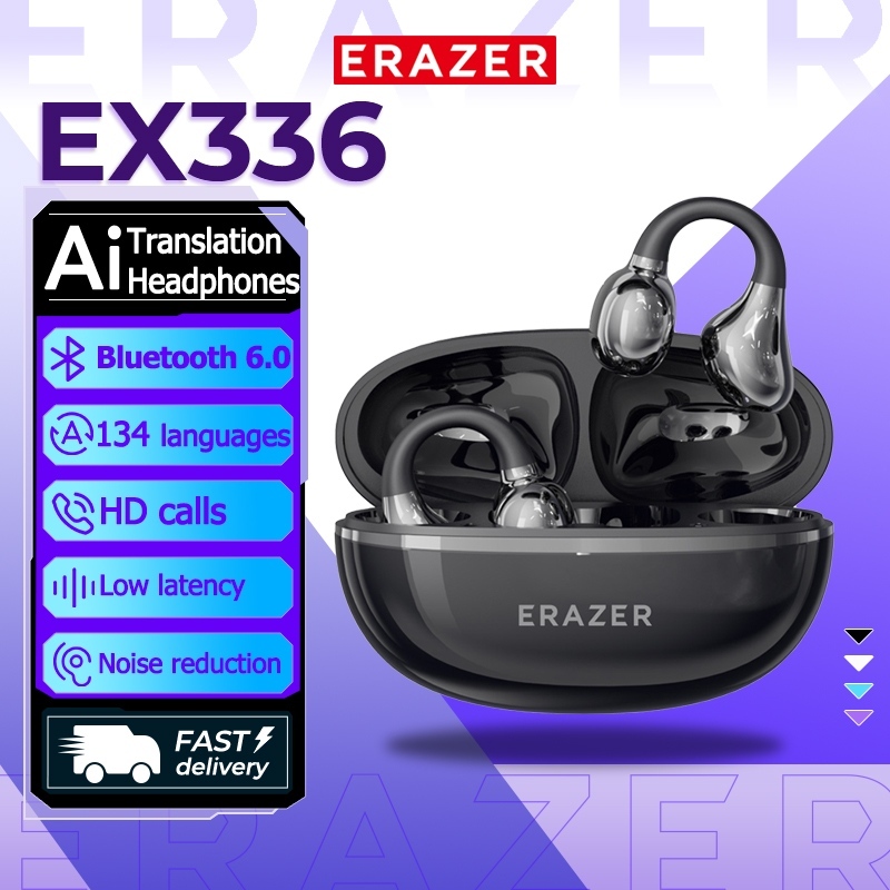 ERAZER EX336 AI การแปลหูฟัง Bluetooth 6.0 หูฟังการแปล 134 ภาษา 360° Spatial Audio หูฟังไร้สาย True ค