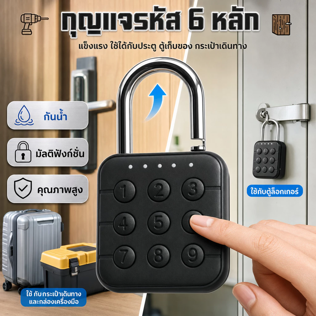 ล ็ อคแบบรวม 6 หลักผ ่ านรหัสดิจิตอลปุ ่ มกดปลอดภัยกุญแจรักษาความปลอดภัย กุญแจรหัส กุญแจล๊อครหัส 6 หลัก ล็อคดิจิตอล แม่ ล็อคบ้าน กันน้ำ ล็อคกันขโมย