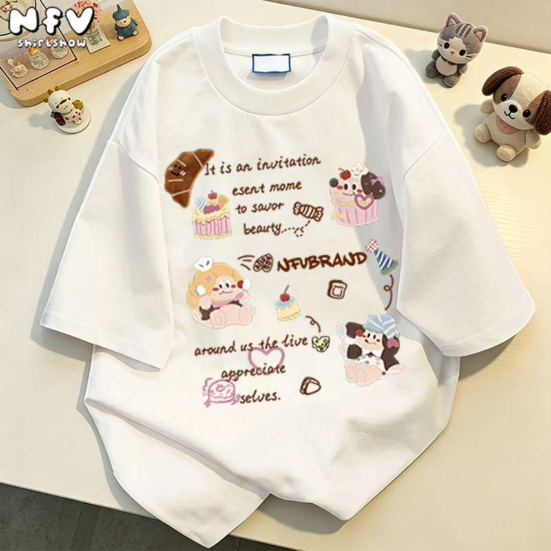 NFV มาใหม่ ลวดลายอาหาร เสื้อยืดผู้หญิงสไตล์เกาหลี ทรงหลวม แฟชั่น ระบายอากาศ oversize YG816