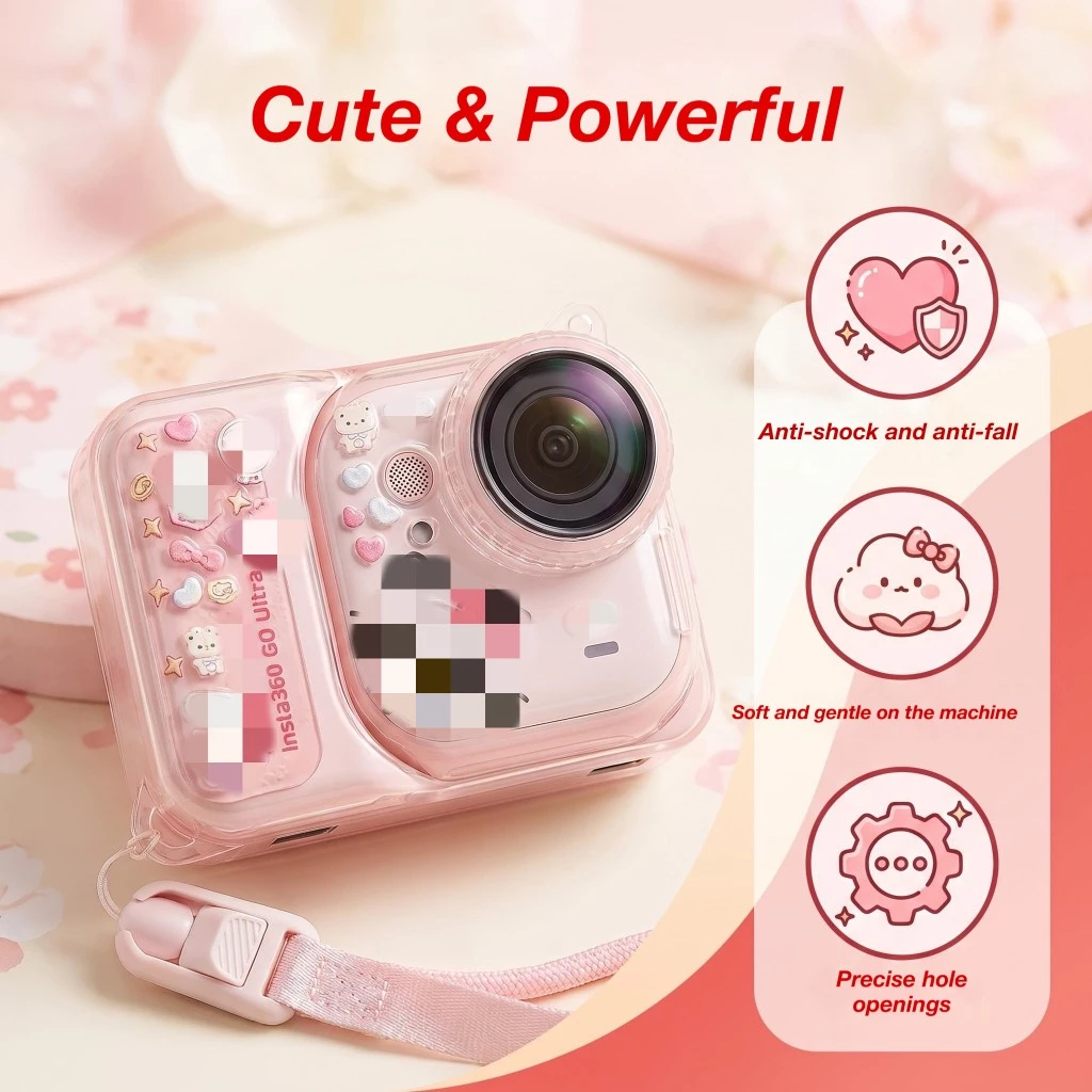 สําหรับ Insta360 Go Ultra เคสซิลิโคนโปร่งใสสีชมพู TPU Anti-Fall ฝาครอบเลนส์ Lanyard Clear/สีดํากันกระแทกอุปกรณ์เสริมกล้อง thumbnail 5