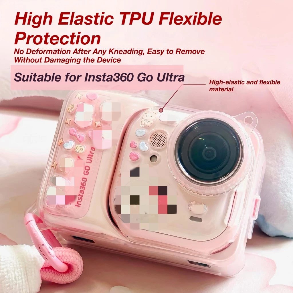 สําหรับ Insta360 Go Ultra เคสซิลิโคนโปร่งใสสีชมพู TPU Anti-Fall ฝาครอบเลนส์ Lanyard Clear/สีดํากันกระแทกอุปกรณ์เสริมกล้อง thumbnail 7