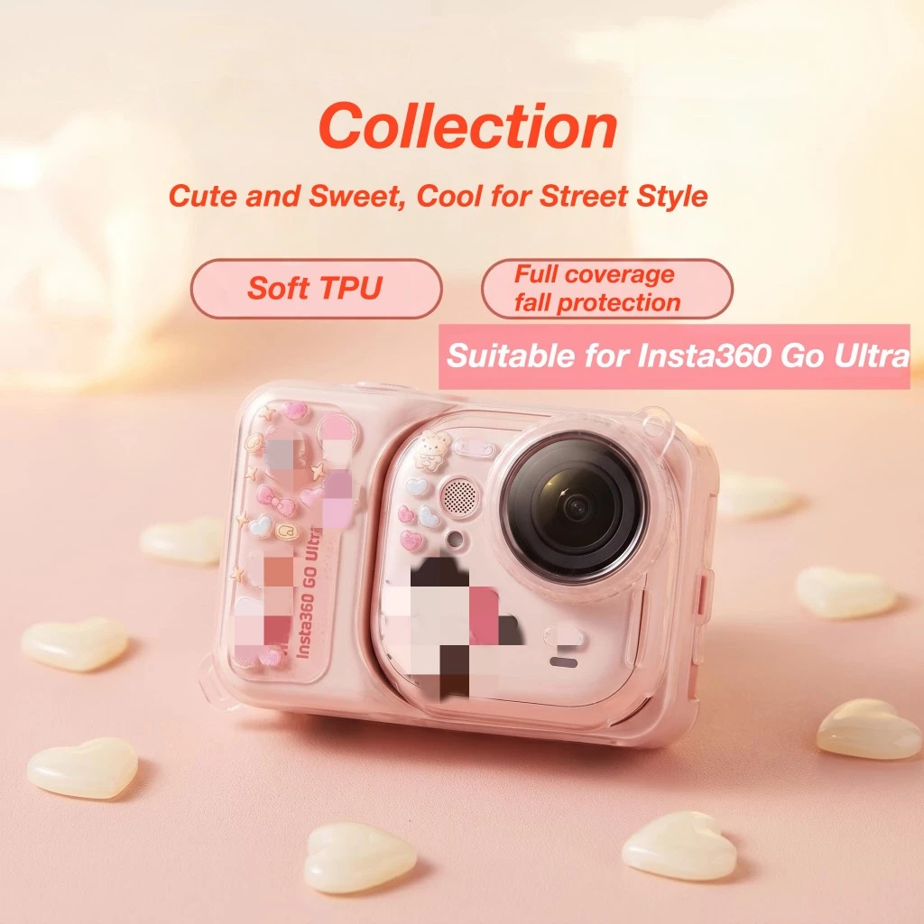 สําหรับ Insta360 Go Ultra เคสซิลิโคนโปร่งใสสีชมพู TPU Anti-Fall ฝาครอบเลนส์ Lanyard Clear/สีดํากันกระแทกอุปกรณ์เสริมกล้อง thumbnail 6