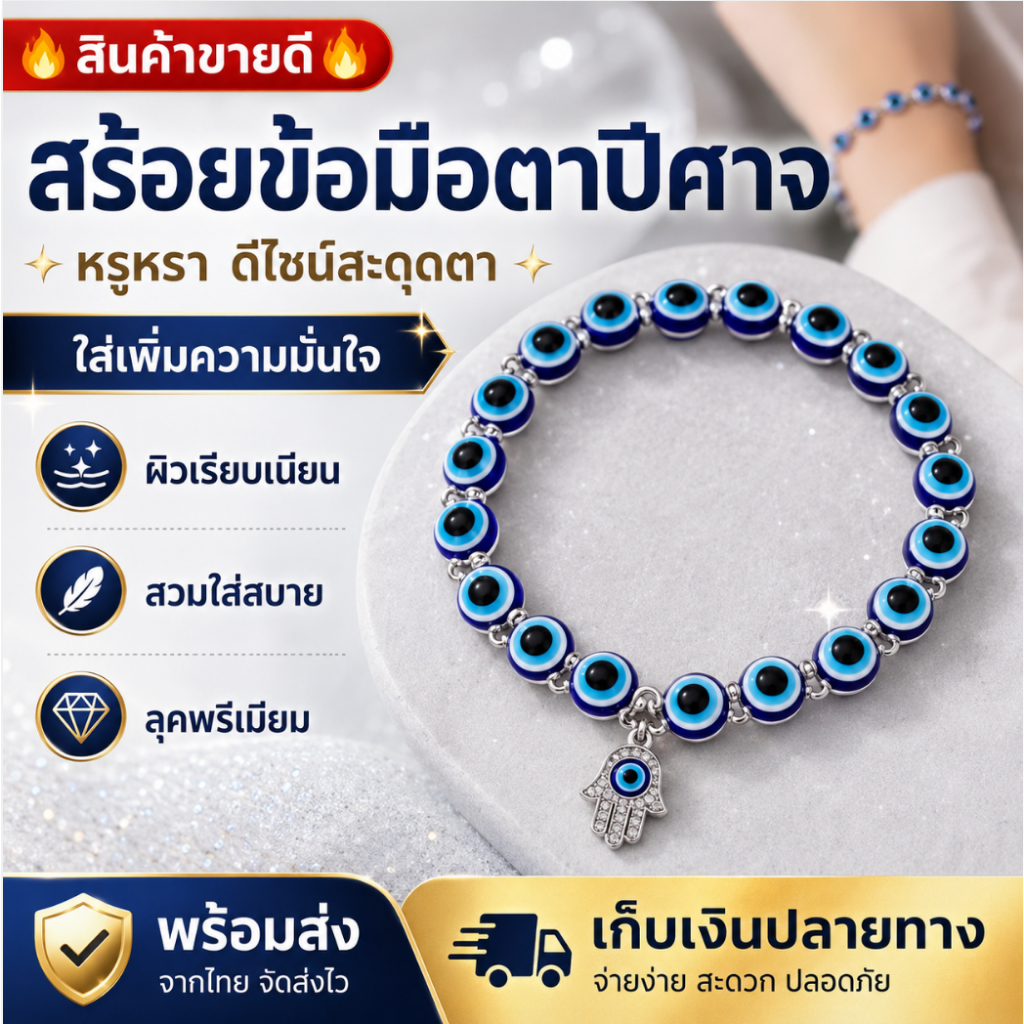 🔥สินค้าขายดี🔥สร้อยข้อมือตาปีศาจ เครื่องประดับมือ หรูหราระดับไฮเอนด์ ขัดผิวเรียบเนียน เครื่อราง ดวงตาปีศาจ เครื่องประดับมือ ดีไซน์ตาปีศาจสะดุดตา ใส่เพิ่มความมั่นใจ