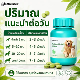 PETHEALER โปรไบโอติกเม็ด สุนัขและแมว 140g อาหารเสริมดูแลลำไส้ ระบบย่อย ขับถ่าย กินง่าย ผสมอาหารได้