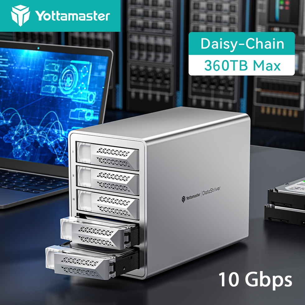 Yottamaster 5 Bay Hard Drive Enclosure USB C 10Gbps Daisy-Chain 5 Bay DAS อลูมิเนียม USB C DAS Enclo