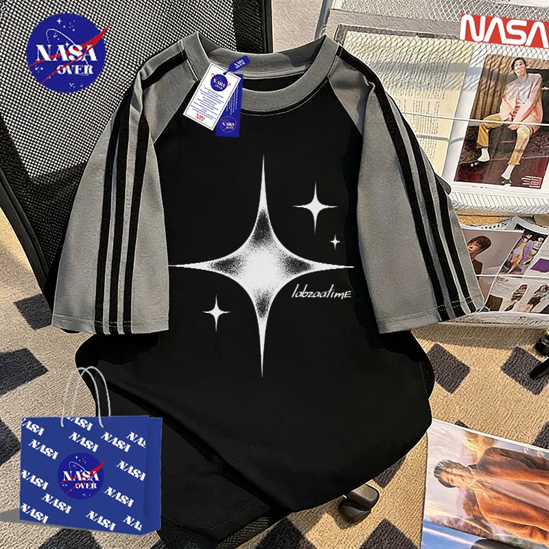 【ของพร้อมส่ง ส่งใน 24 ชั่วโมง】🔥NASA ฤดูร้อน ทรงหลวม แขนสั้น ลายดาว⭐ ยูนิเซ็กส์ คุณภาพสูง สีผสม สามแถบ ลำลอง เสื้อ YG1136