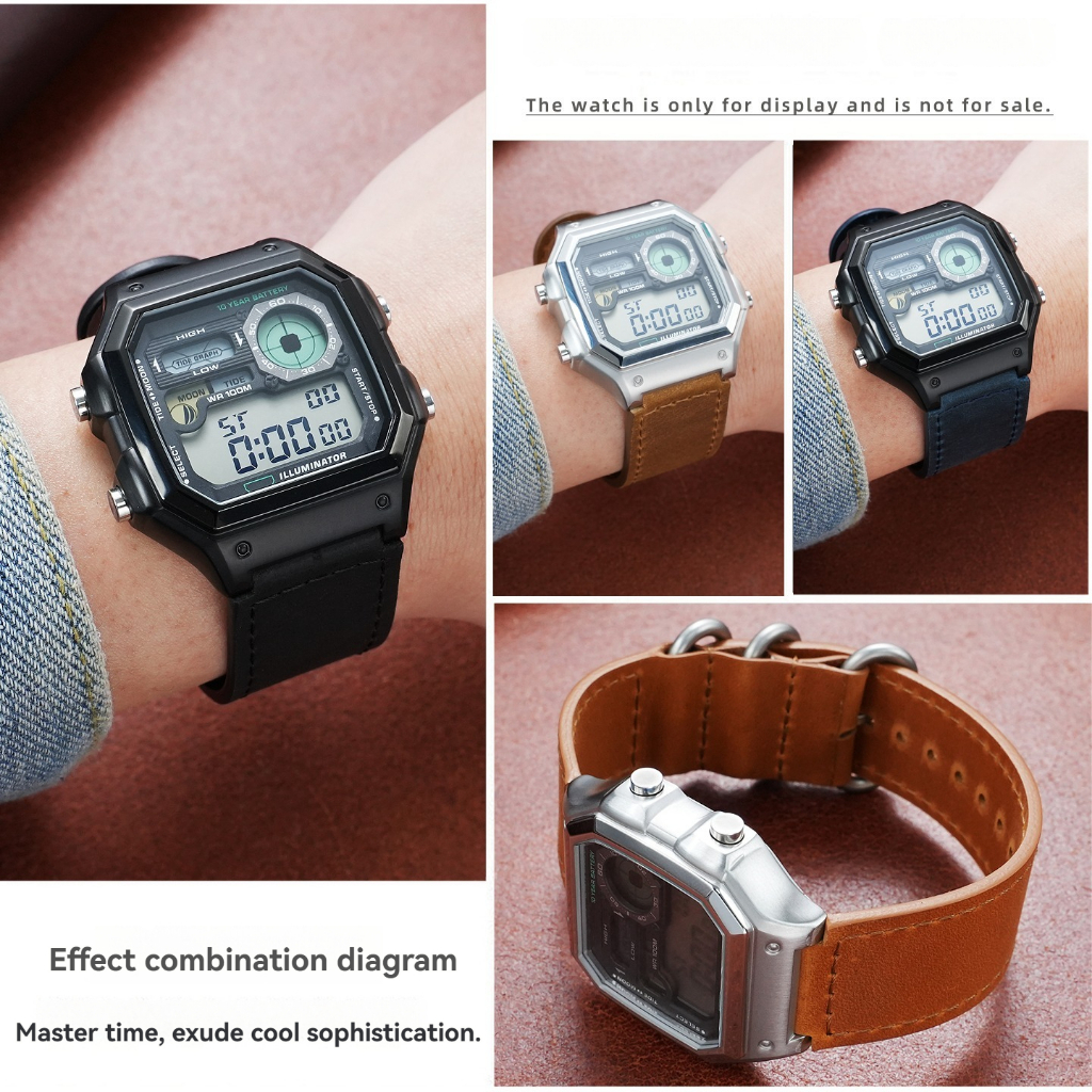 เหมาะสําหรับ Casio WS-1700 ตัวเรือนสแตนเลส, สายนาฬิกาหนังวัว ws-1700, อุปกรณ์เสริมนาฬิกาผู้ชาย