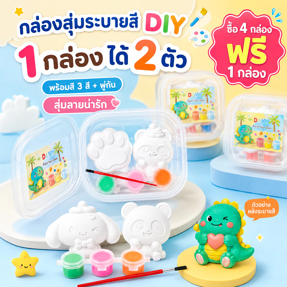ตุ๊กตาระบายสีเด็ก ของ DIY ตุ๊กตาปูนปลาสเตอร์ 2ตัวสุ่ม พร้อมสีและพู่กัน ของแจกเด็กอนุบาลศิลปะ ของเล่นจิ๋ว ของขวัญเด็ก ชุด