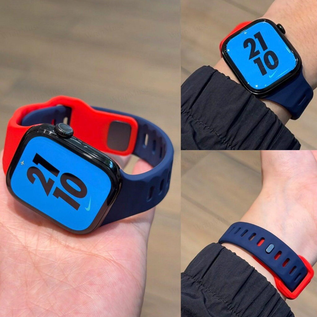 แฟชั่นใหม่ทูโทนคลื่นสายรัดซิลิโคนสําหรับ Apple Watch iWatch Ultra 3 2 1 49MM Series 11 10 46MM 42MM 9 8 SE SE2 7 6 5 4 3 2 1 45MM 44MM 41MM 40MM 38MM สายนาฬิกาซิลิโคน สายรัด