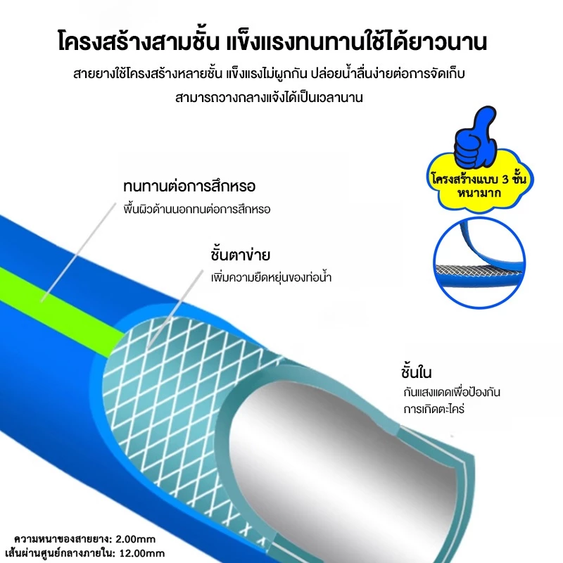 สายยางสีฟ้า 3 ชั้น 4 หุน 1/2 พร้อมหัวฉีด 10-50 ม. thumbnail 4