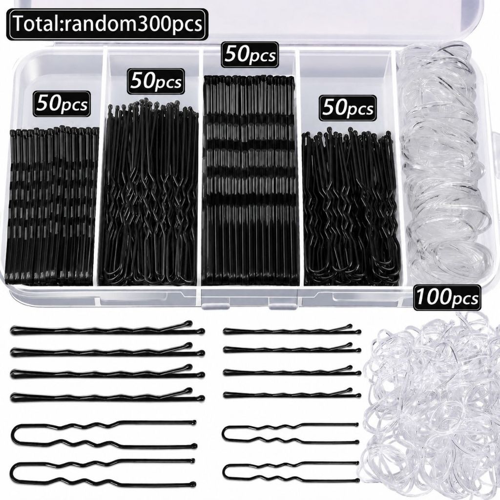 300 แพ็คกิ๊บสีดําผม Tie Bobby Pin U-Shaped Pin หลากหลายชุดสําหรับหญิงสาวเด็กทุกวันสวมใส่ Salon นักเรียน Essentials Barrette ไม่เป็นสนิมทนทานชุดกล่อง
