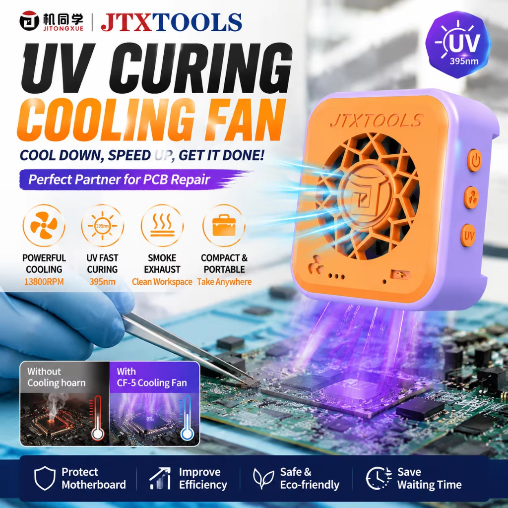 JTXTOOLS CF-5 Mini UV Curing พัดลมระบายความร้อน 3W + 3W Dual LED ไร้สาย Type-C Rapid Cooling กําจัดค
