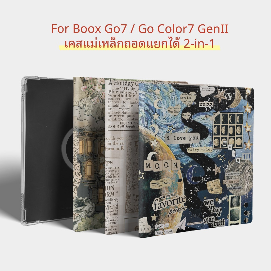 twosheep เคสแม่เหล็ก สำหรับ Boox Go7 Go Color7 GenII Go Color GenI Leaf3 Leaf3c Leaf2 ลายภาพปะติด คอลลาจ ถอดแยกได้ ฝาพับ เคส ปลอก กันกระแทก บางเฉียบ อัตโนมัติ พกพาสะดวก ซองใส่