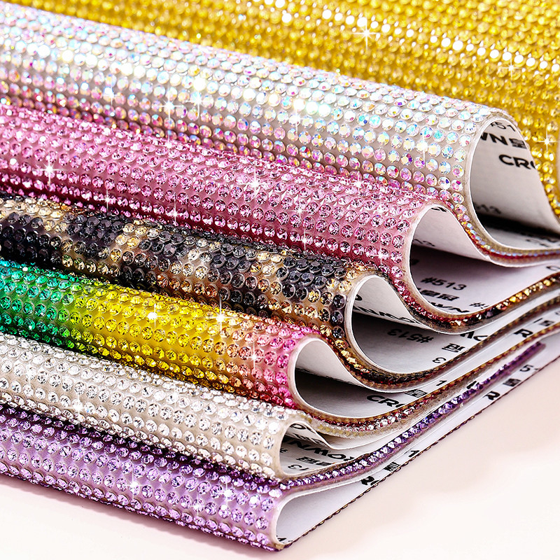 24x20 ซม.Self-adhesive Glass สติกเกอร์คริสตัล Flatback Rhinestones แผ่น Trim สําหรับ Handmade DIY รองเท้าเสื้อผ้าตกแต่งรถ
