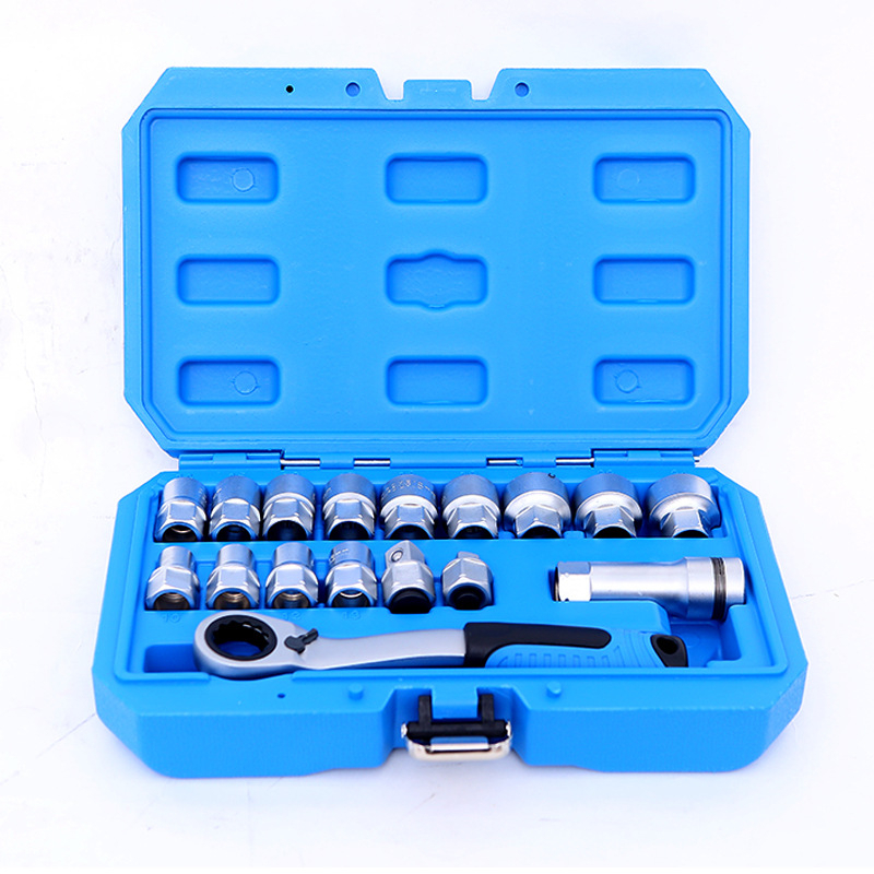 ⭐️ ส่งด่วน ⭐️ Tool ชุดบล็อกหัวทะลุ 17 ตัว/ชุด ขนาด 3/8", 1/2" บล็อกหัวทะลุ ด้ามฟรีแบบทะลุ KN-SB004