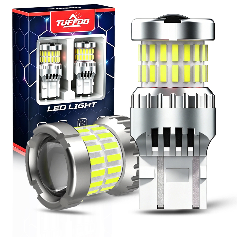 TUFFOO 2 ชิ้น T20 หลอดไฟ LED ถอยหลังรถยนต์  7440 W21W 7443 6000K สีขาว