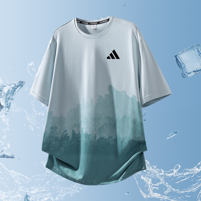 เสื้อยืดแขนสั้นผู้ชายขนาดใหญ่ยืดหยุ่นแห้งเร็วกีฬายอดนิยม Leisure Home Travel วัสดุสว่างมาก