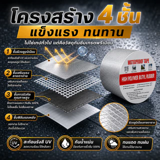 เทปกาวกันน้ำ ติดไว้กันการรั่วซึม มีขนาดหลากหลาย เหมาะกับการใช้งานหลายประเภท เทปกาวกันรั่ว เทปอลูมิเนียม