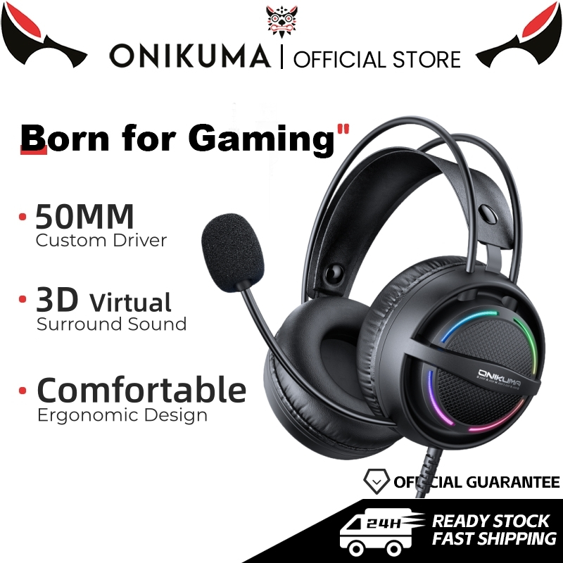 ONIKUMA X88 หูฟังสําหรับเล่นเกมพร้อมไมโครโฟนชุดหูฟังแบบมีสายสําหรับ PC Surround Sound RGB Dynamic Lighting