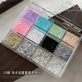 Rou Bao 12 กริดเล็บ Star เลื่อมชุดที่มีสีสัน Girly เล็บ Art DIY Charms ตกแต่ง