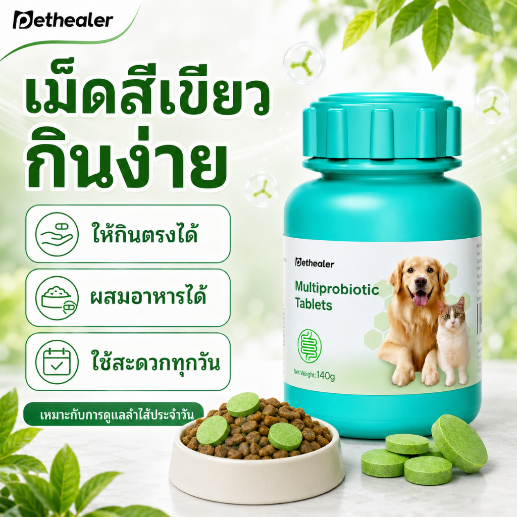 PETHEALER โปรไบโอติกเม็ด สุนัขและแมว 140g อาหารเสริมดูแลลำไส้ ระบบย่อย ขับถ่าย กินง่าย ผสมอาหารได้ เหมาะทุกวัย