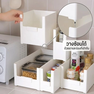 กล่องเก็บของในตู้ [แท็กระบุฟรี] ซ้อนได้ กล่องสําหรับจัดระเบียบของใช้ในครัวเรือน ตะกร้าใส่ขนม ชั้นวางตั้งโต๊ะ เหมาะสำหรับห้องครัวและมุมห้อง