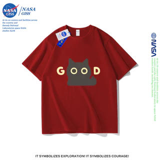 NASA เสื้อยืดชายหญิงแขนสั้น สไตล์ลำลอง summer GOOD แมวดำตัวน้อย พิมพ์ลาย t-shirt แบบหลวม คอกลม ยับยากไม่ต้องรีด