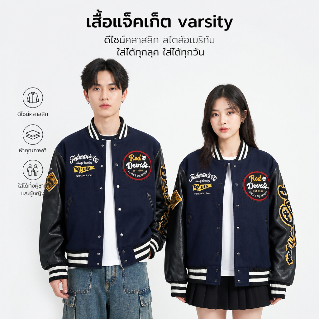 💥HERO💥 ชุดเบสบอล แจ็คเก็ตปั ตล์ยุโรปและอเมริกา เสริมบุคลิก ผู้ชายอินเทรนด์ แจ็คเก็ตปักแบบหลวม ย้อนยุค M-3XL