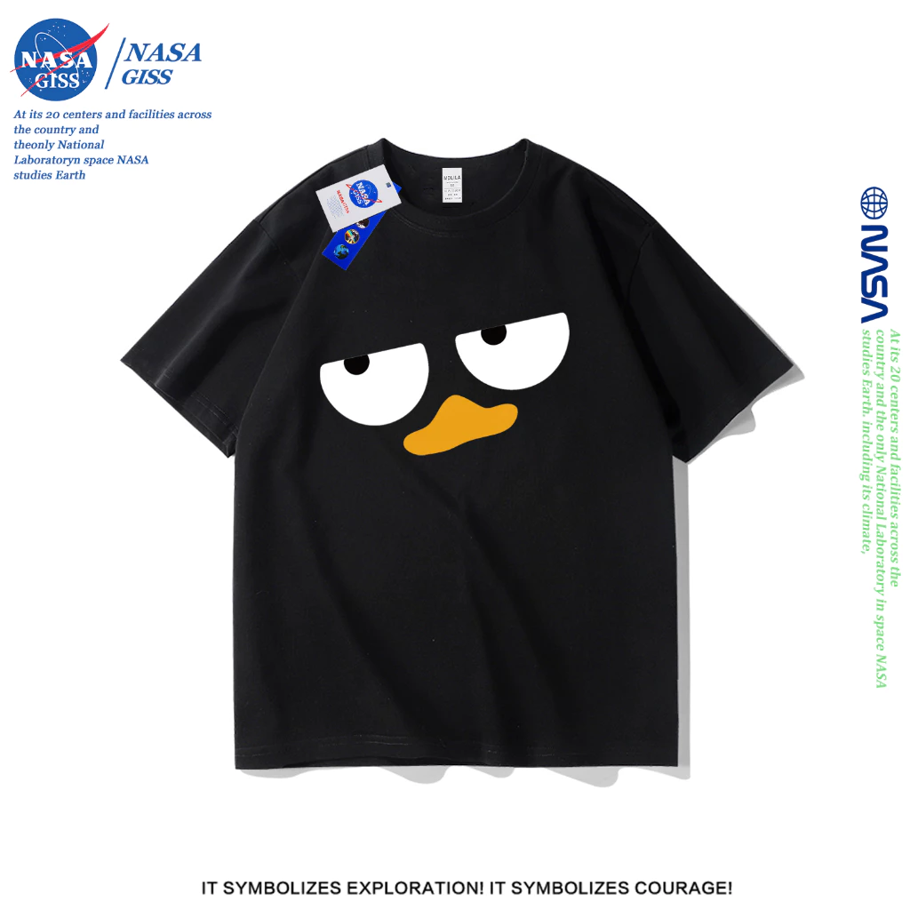 NASA เสื้อยืดชายหญิงแขนสั้น สไตล์ลำลอง summer เพนกวินสายซึน พิมพ์ลาย t-shirt แบบหลวม คอกลม ยับยากไม่ต้องรีด