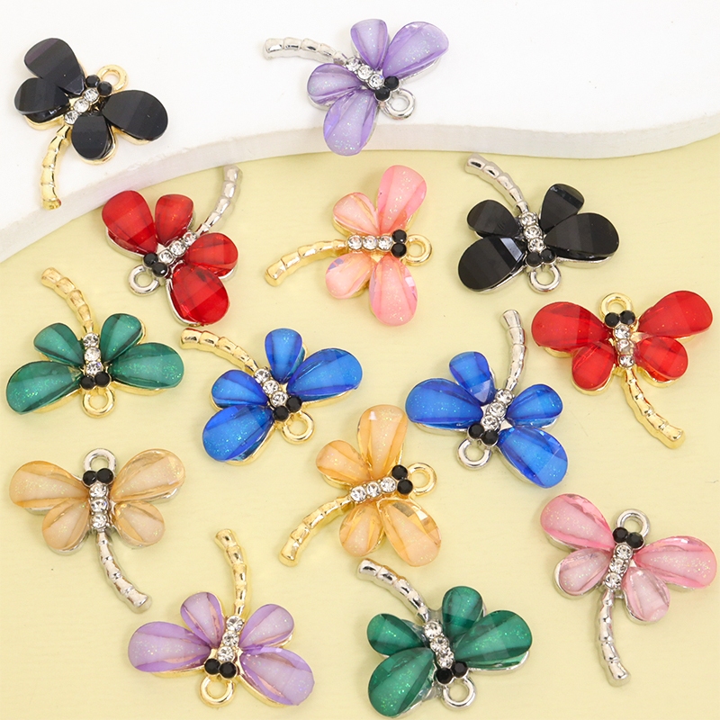 10pcs ที่ละเอียดอ่อน Multicolor เรซิ่นและ Rhinestones Inlay Dragonfly Charms สําหรับ DIY หรูหราอารมณ์ Clavicle Chain สร้อยคอสร้อยข้อมือต่างหูพวงกุญแจเข็มกลัดและอื่นๆตกแต่ง