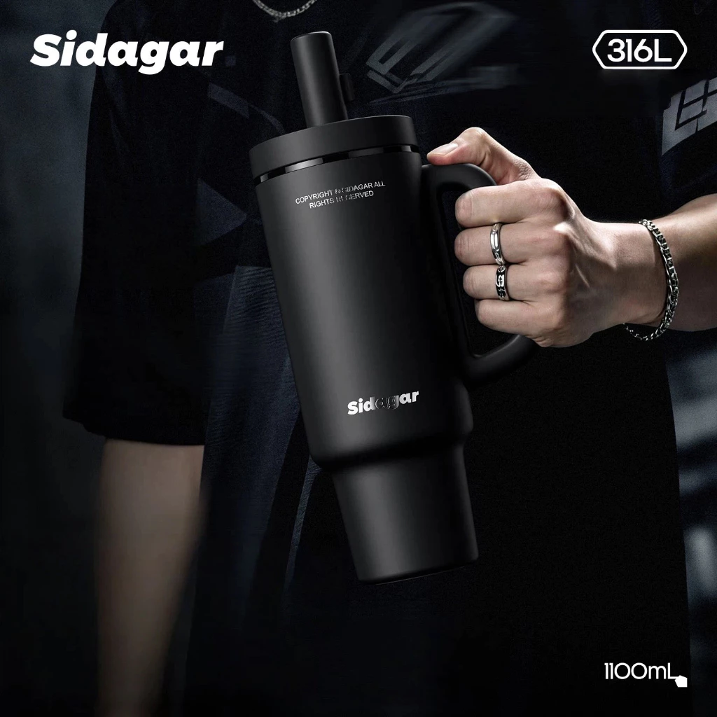 Sidagar 1100มล แก้วเก็บความเย็น ความจุสูง เคลือบเซรามิก แก้วเก็บอุณหภูมิ กลางแจ้ง ถ้วยน้ำกีฬา Water Bottle