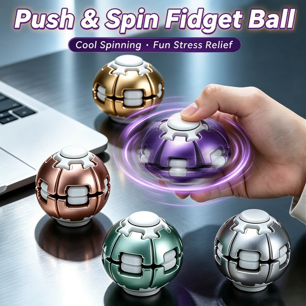 Push & Spin Magic Fidget Ball แบบพกพา Finger Spinner การศึกษาความเครียดบรรเทาของเล่นสําหรับเด็กผู้ใหญ่
