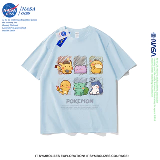 NASA เสื้อยืดชายหญิงแขนสั้น สไตล์ลำลอง summer โปเกมอน 6 ช่อง พิมพ์ลาย t-shirt แบบหลวม คอกลม ยับยากไม่ต้องรีด
