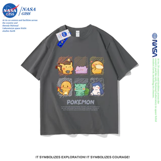 NASA เสื้อยืดชายหญิงแขนสั้น สไตล์ลำลอง summer โปเกมอน 6 ช่อง พิมพ์ลาย t-shirt แบบหลวม คอกลม ยับยากไม่ต้องรีด