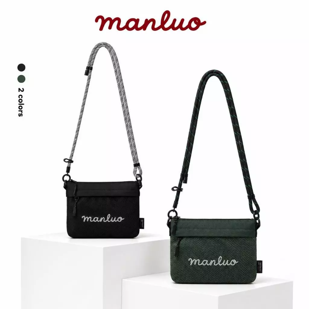 MANLUO TWIST — กระเป๋าสะพายข้าง ผ้าตาข่าย 2 ช่องซิป สายเชือกถักถอดได้ ปรับระดับได้ ใช้ได้ทั้งชาย-หญิง