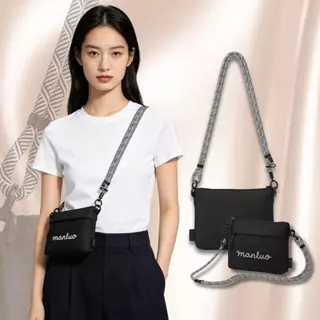 MANLUO TWIST — กระเป๋าสะพายข้าง ผ้าตาข่าย 2 ช่องซิป สายเชือกถักถอดได้ ปรับระดับได้ ใช้ได้ทั้งชาย-หญิง