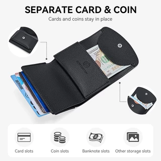 【7.25ใหม่】BOSTANTEN Fold Wallet กระเป๋าสตางค์ผู้หญิง หนัง PU ใส่บัตร ใส่เหรียญ สายคล้องมือถอดได้ ของขวัญ มินิมอล เรียบหรู
