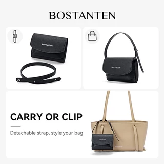 【7.25ใหม่】BOSTANTEN Fold Wallet กระเป๋าสตางค์ผู้หญิง หนัง PU ใส่บัตร ใส่เหรียญ สายคล้องมือถอดได้ ของขวัญ มินิมอล เรียบหรู