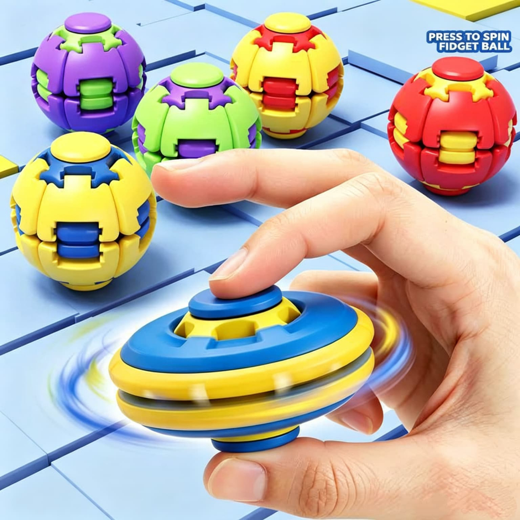 Dual Play Push Deform Spin Fidget Ball Finger Spinner การศึกษาความเครียดบรรเทาของเล่นสําหรับเด็กและผู้ใหญ่