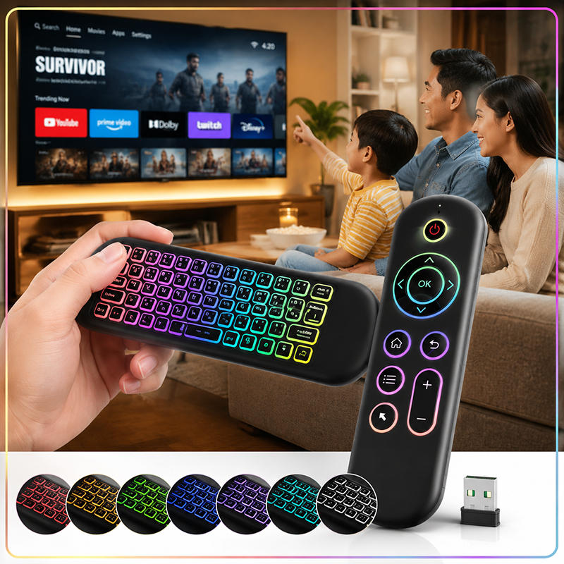 🚚ท้องถิ่น🚚 M5 บลูทูธ 2.4G Dual-mode รีโมทคอนโทรล Air Mouse พร้อมปุ่มกด Backlight BT 5.2 + 2.4G คีย์บ