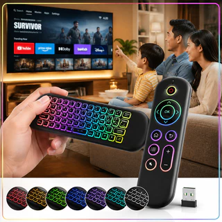 🚚ท้องถิ่น🚚 M5 บลูทูธ 2.4G Dual-mode รีโมทคอนโทรล Air Mouse พร้อมปุ่มกด Backlight BT 5.2 + 2.4G คีย์บอร์ดไร้สายบลูทูธสําหรับ PC TV