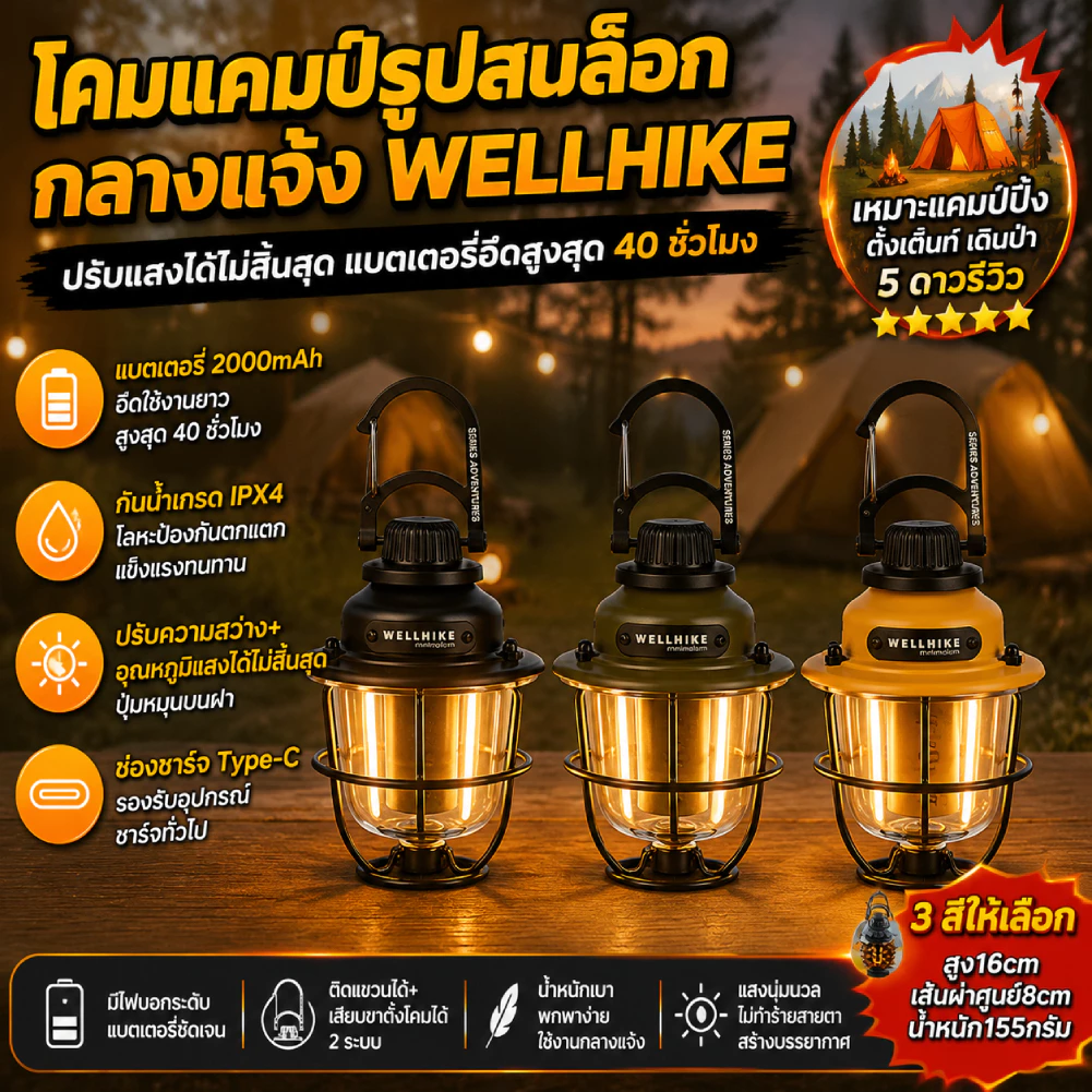 [จัดส่งในพื้นที่] ไฟ LED โดยรอบแบบพกพา Stepless Dimming 30h Max Runtime สําหรับการตกปลาเดินป่า